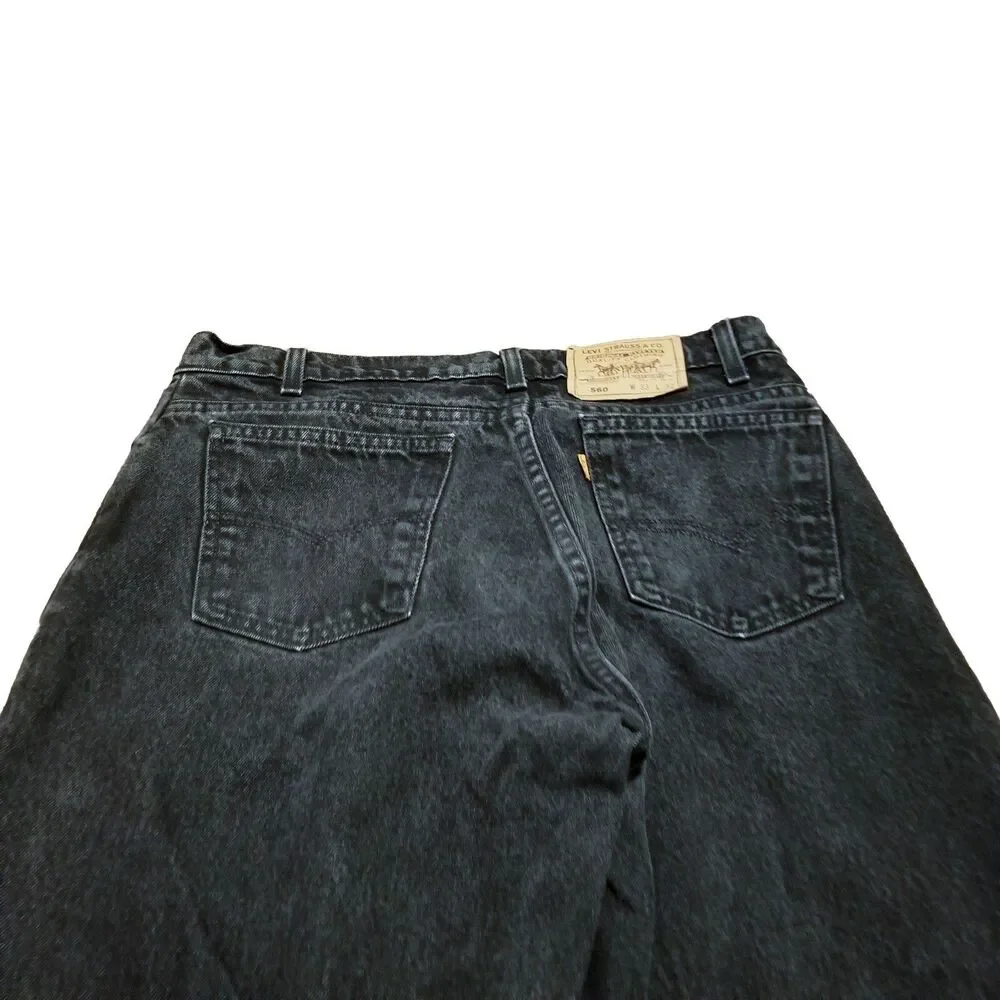 Levi's 560 Orange Tab Jeans Men's Size 33x32 Black Denim 1993 USA Made (34x31.5)